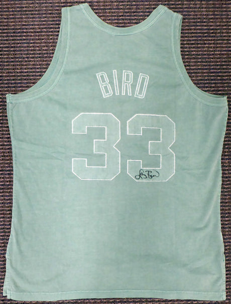 Boston Celtics Larry Bird Autographed Green Mitchell & Ness Washed Out Swingman Jersey Size XL Beckett BAS Stock #177711