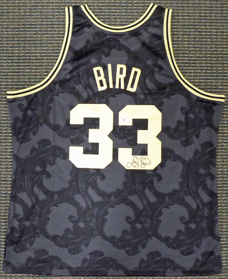 Boston Celtics Larry Bird Autographed Black Mitchell & Ness Gold Toile Swingman Jersey Size XXL Beckett BAS Stock #177717