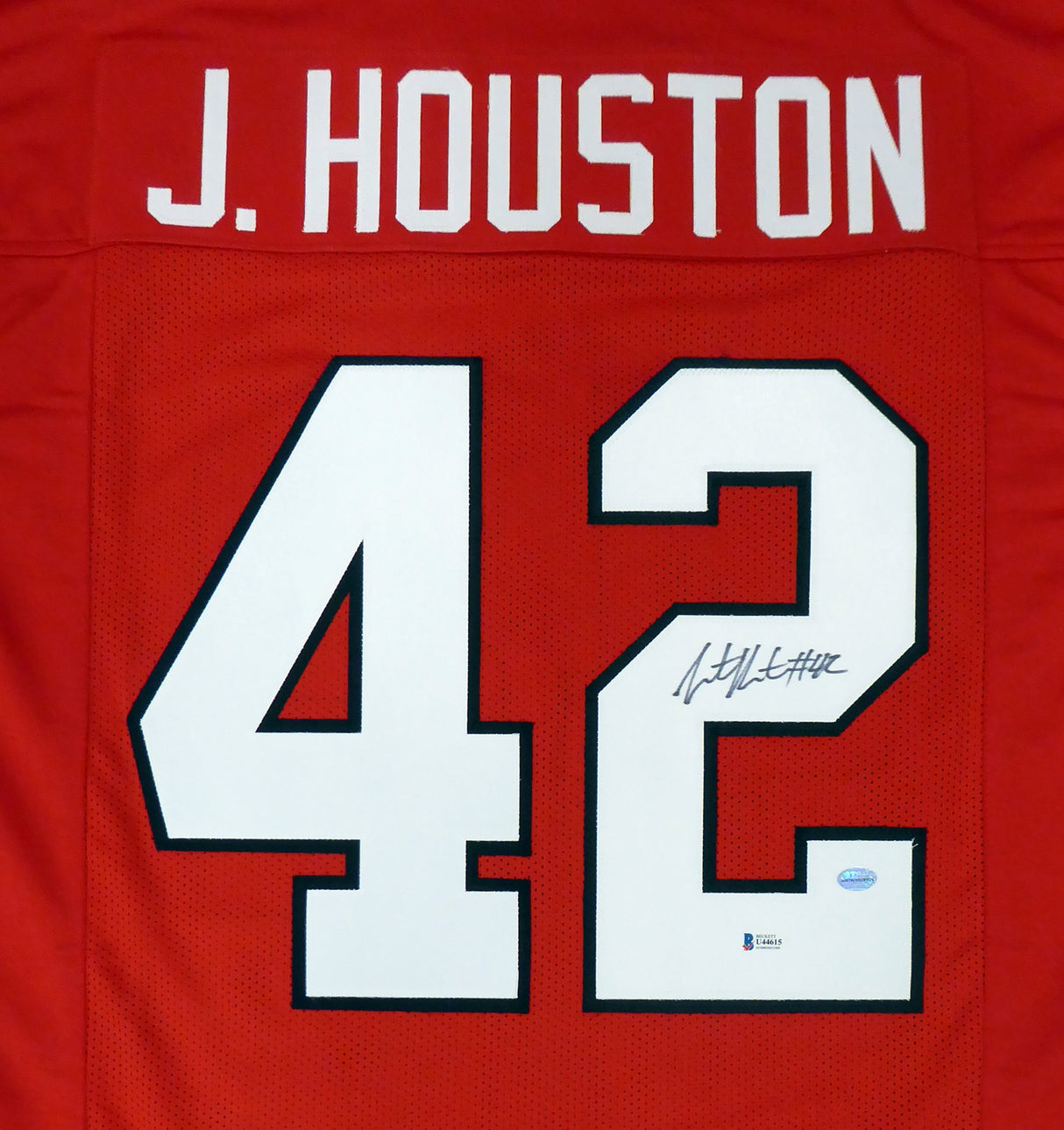 Georgia Bulldogs Justin Houston Autographed Red Jersey Beckett BAS Stock #178092