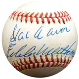 Hank Aaron & Eddie Mathews Autographed Official NL Baseball Milwaukee Braves Beckett BAS #E48613