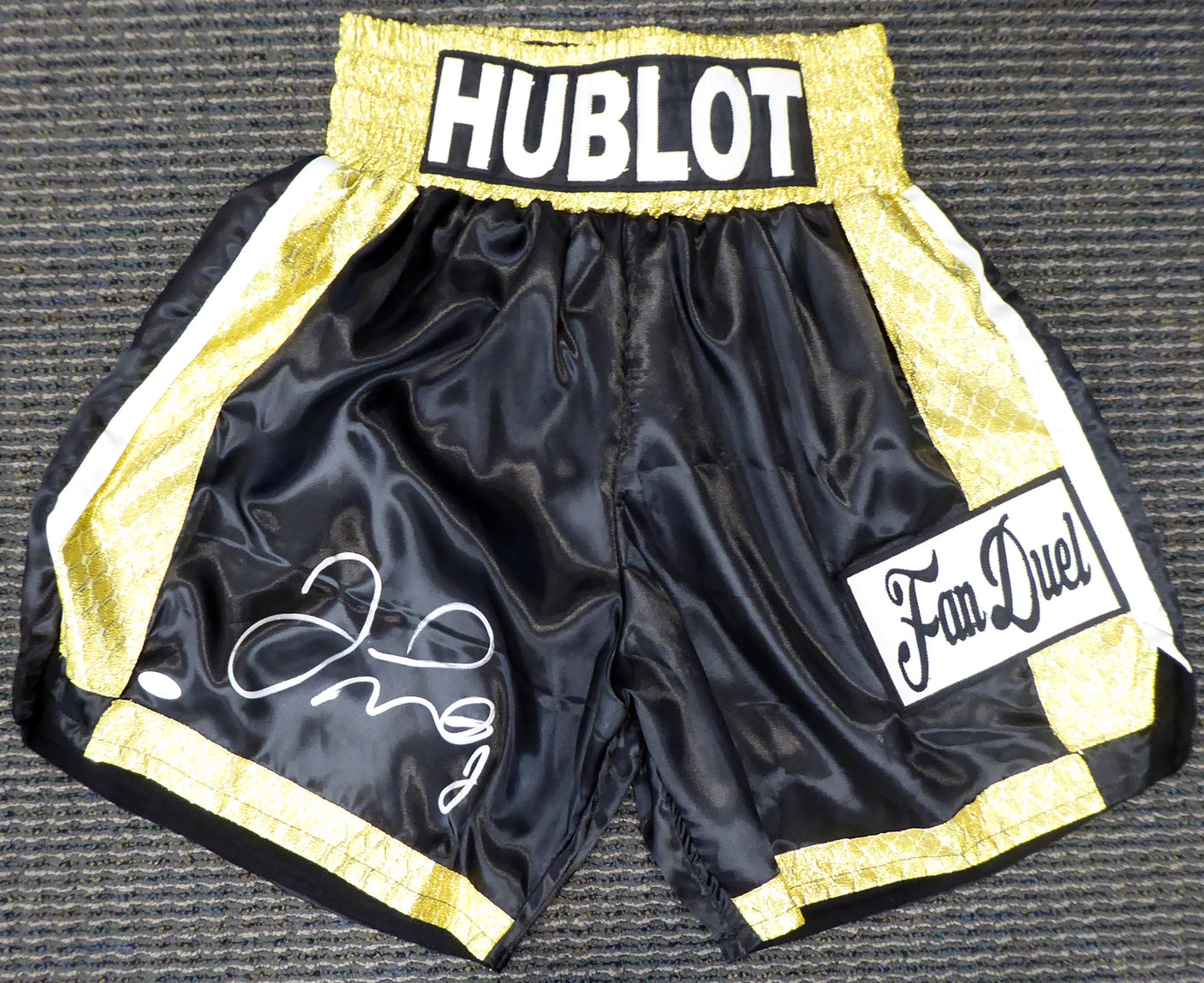 Floyd Mayweather Jr. Autographed Black Boxing Trunks JSA Stock #178293