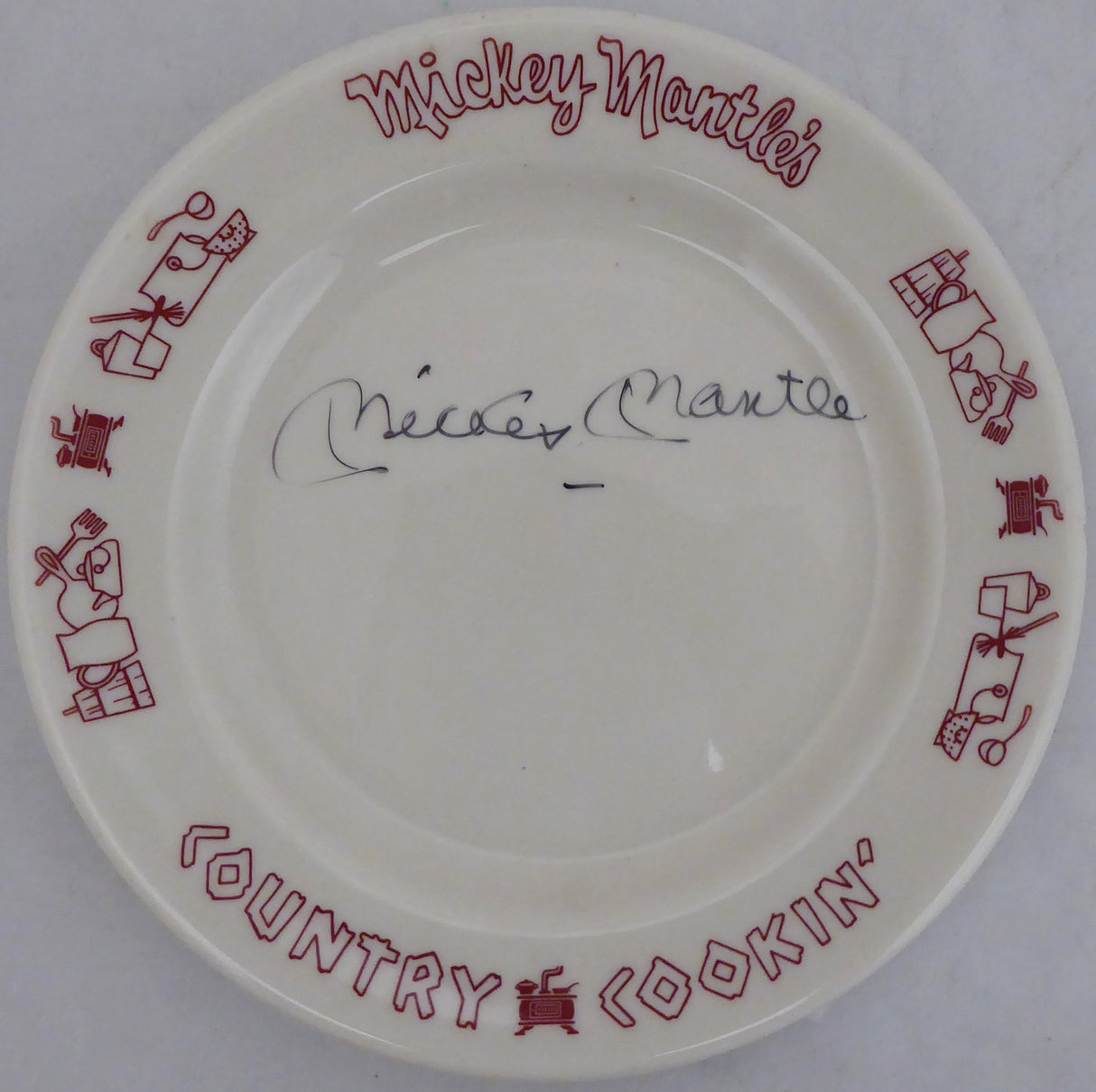 Mickey Mantle Autographed Mickey Mantle's Country Cooking' Restaurant Plate New York Yankees Beckett BAS #A34682