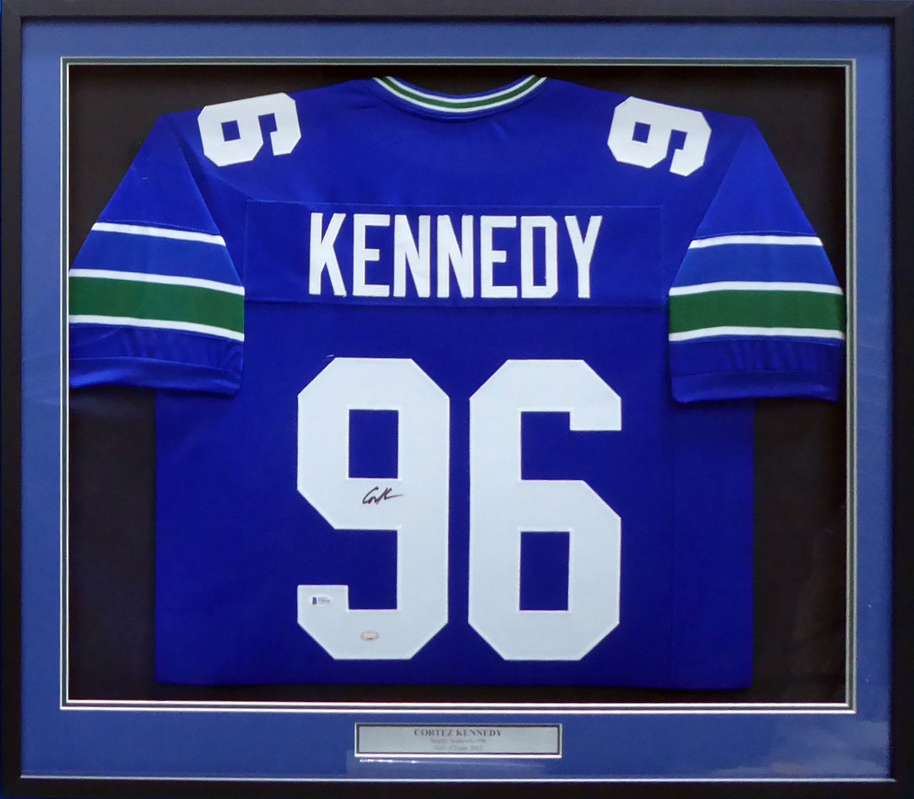 Seattle Seahawks Cortez Kennedy Autographed Framed Blue Jersey Beckett BAS Stock #185073