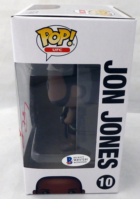 Jon Bones Jones Autographed MMA Funko POP Vinyl Figurine In Red Beckett BAS Stock #185709