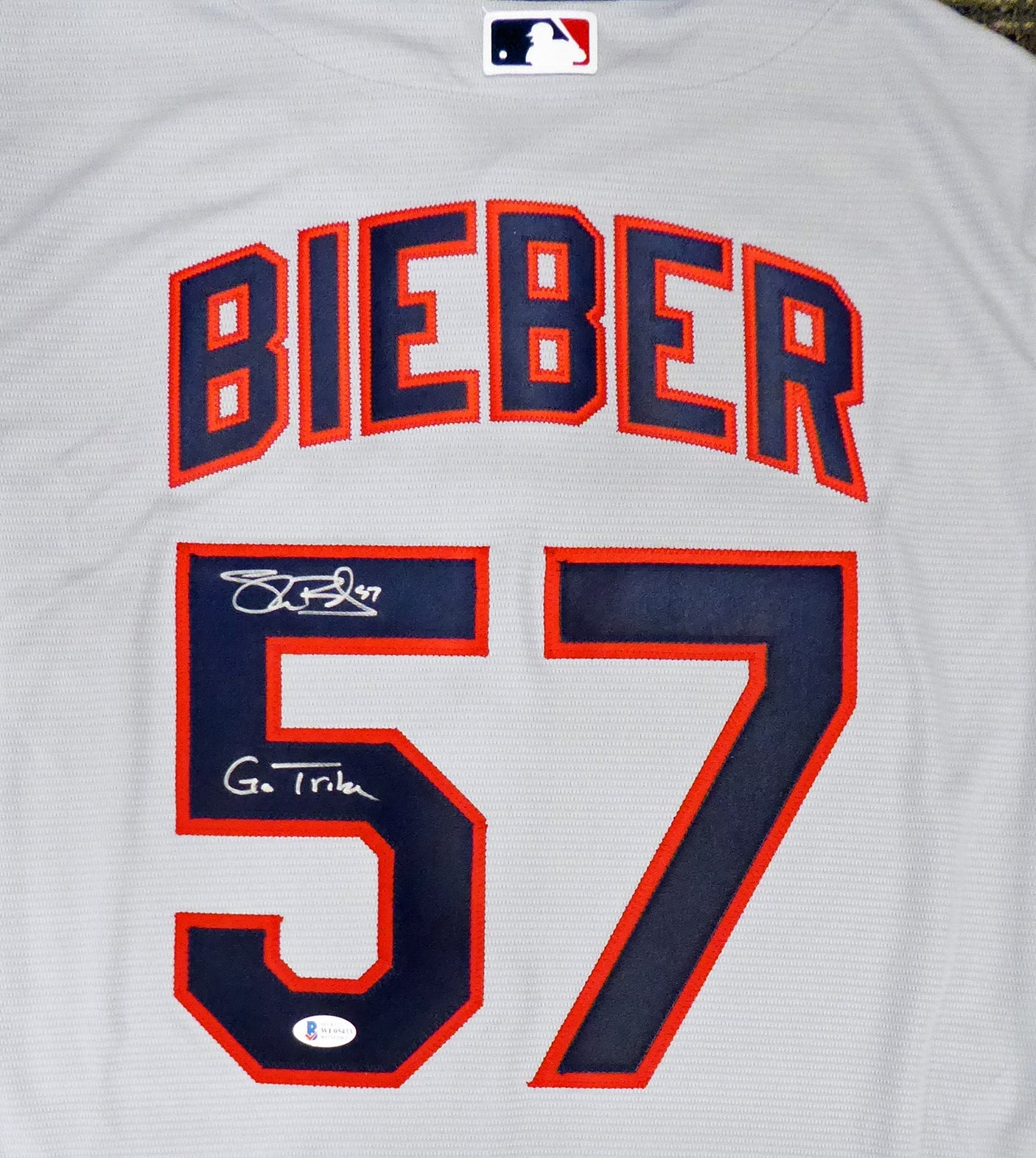 Cleveland Indians Shane Bieber Autographed Gray Nike Jersey Size M "Go Tribe" Beckett BAS Stock #187727