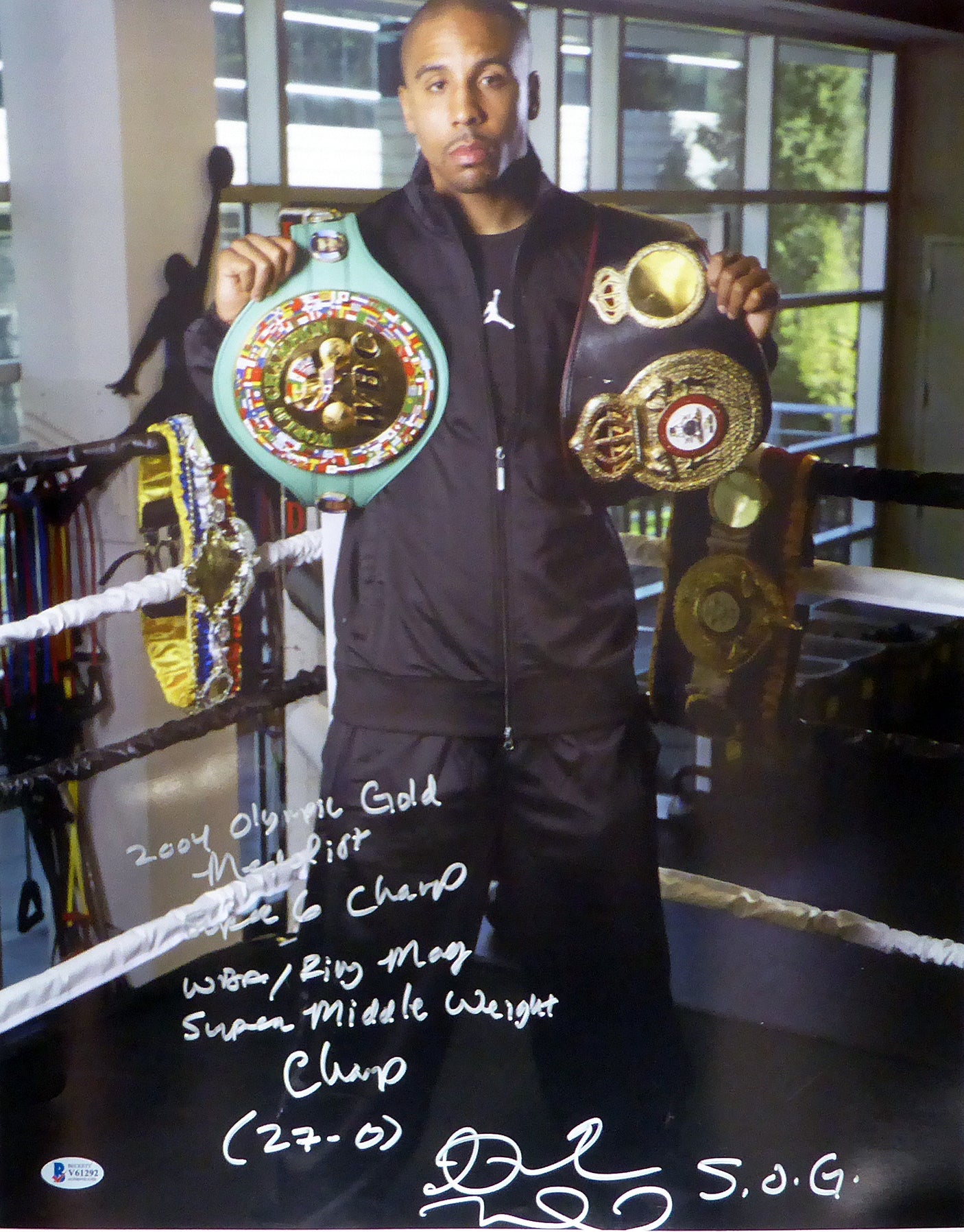 Andre Ward Autographed 16x20 Photo "2004 Olympic Gold Medalist, Super 6 Champ, WBA/Ring Mag Super Middle Weight Champ, 27-0, SOG" Beckett BAS #V61292