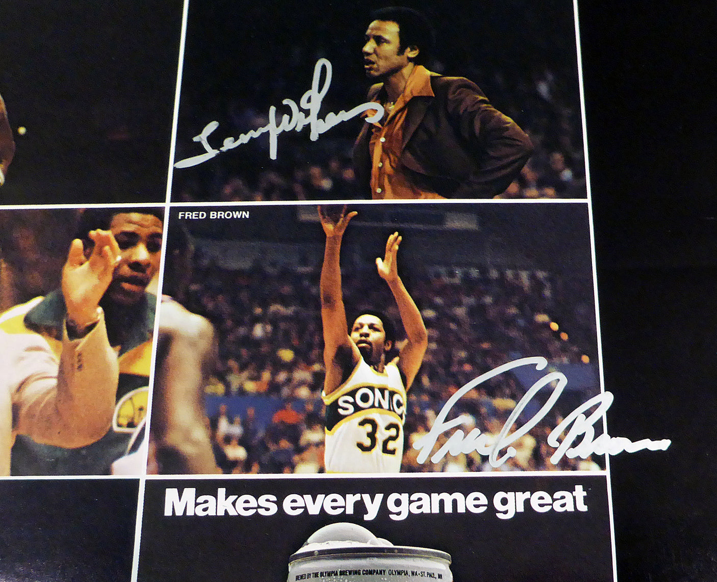 1978-79 NBA Champions Seattle Supersonics Autographed 17x22 Poster Photo With 9 Total Signatures Including Fred Brown & Lenny Wilkens MCS Holo #51053