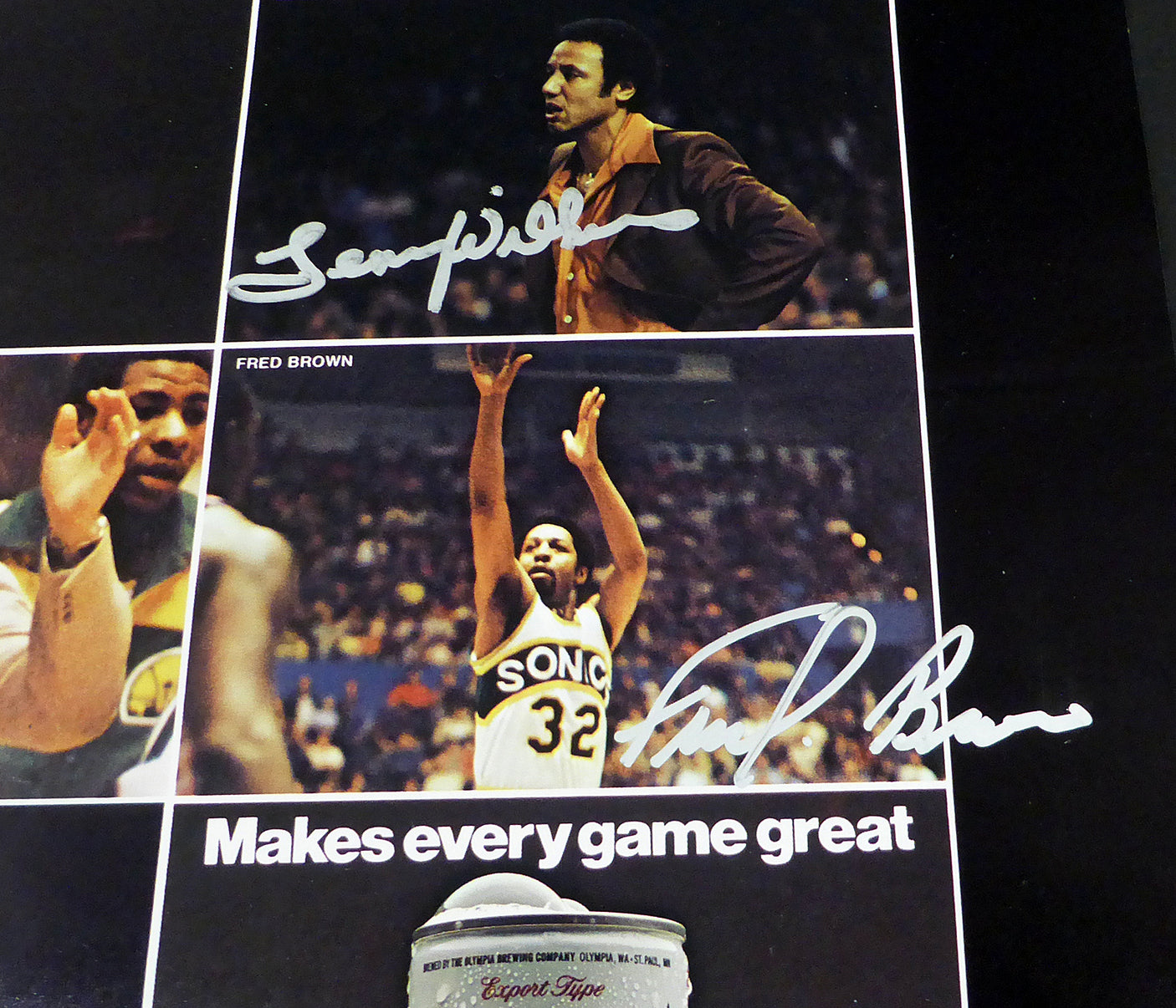 1978-79 NBA Champions Seattle Supersonics Autographed 17x22 Poster Photo With 9 Total Signatures Including Fred Brown & Lenny Wilkens MCS Holo #51044