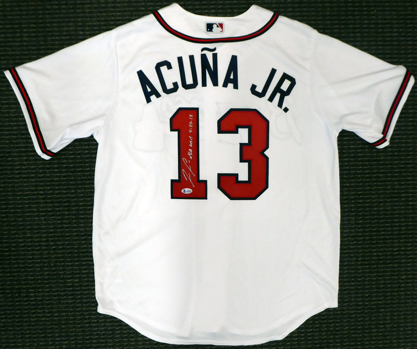 Atlanta Braves Ronald Acuna Jr. Autographed Majestic Cool Base White Jersey Size L "MLB Debut 4-25-18" Beckett BAS Stock #190025