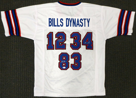 Buffalo Bills Team Greats Autographed White Jersey With 3 Signatures Including Jim Kelly, Thurman Thomas & Andre Reed Beckett BAS Stock #191973