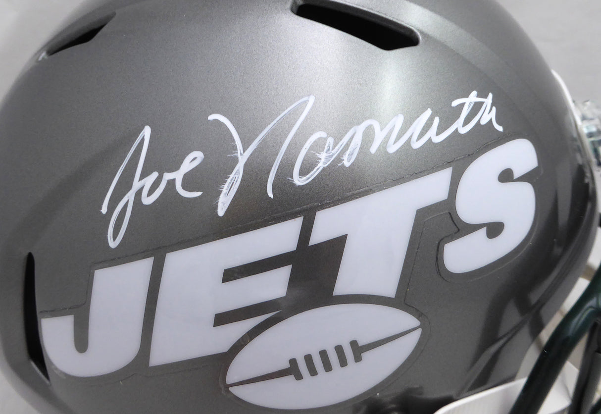 Joe Namath Autographed New York Jets Full Size Flash Speed Replica Helmet (Smudge) Beckett BAS QR #WI75062