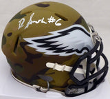 DeVonta Smith Autographed Philadelphia Eagles Camo Speed Mini Helmet (Smudged) Beckett BAS QR #WL17240