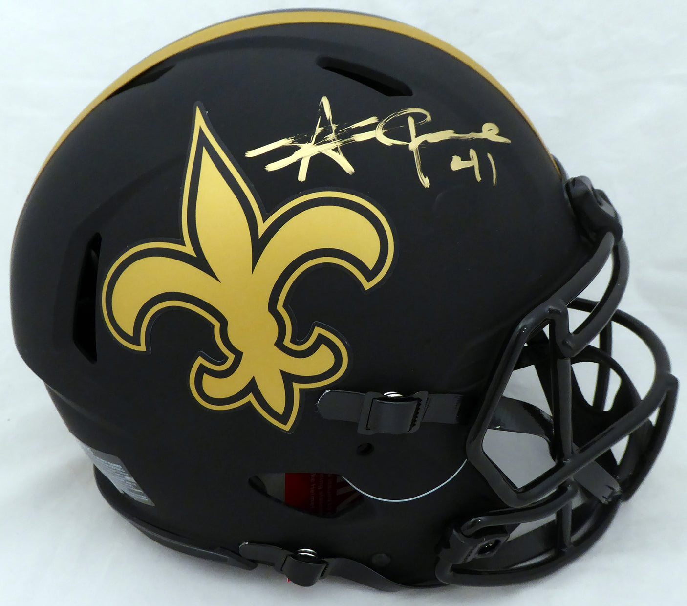 Alvin Kamara Autographed New Orleans Saints Eclipse Black Full Size Authentic Speed Helmet (Light Auto) Beckett BAS QR #WJ58271