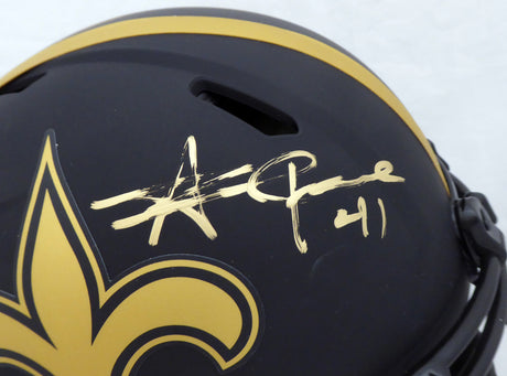 Alvin Kamara Autographed New Orleans Saints Eclipse Black Full Size Authentic Speed Helmet (Light Auto) Beckett BAS QR #WJ58271