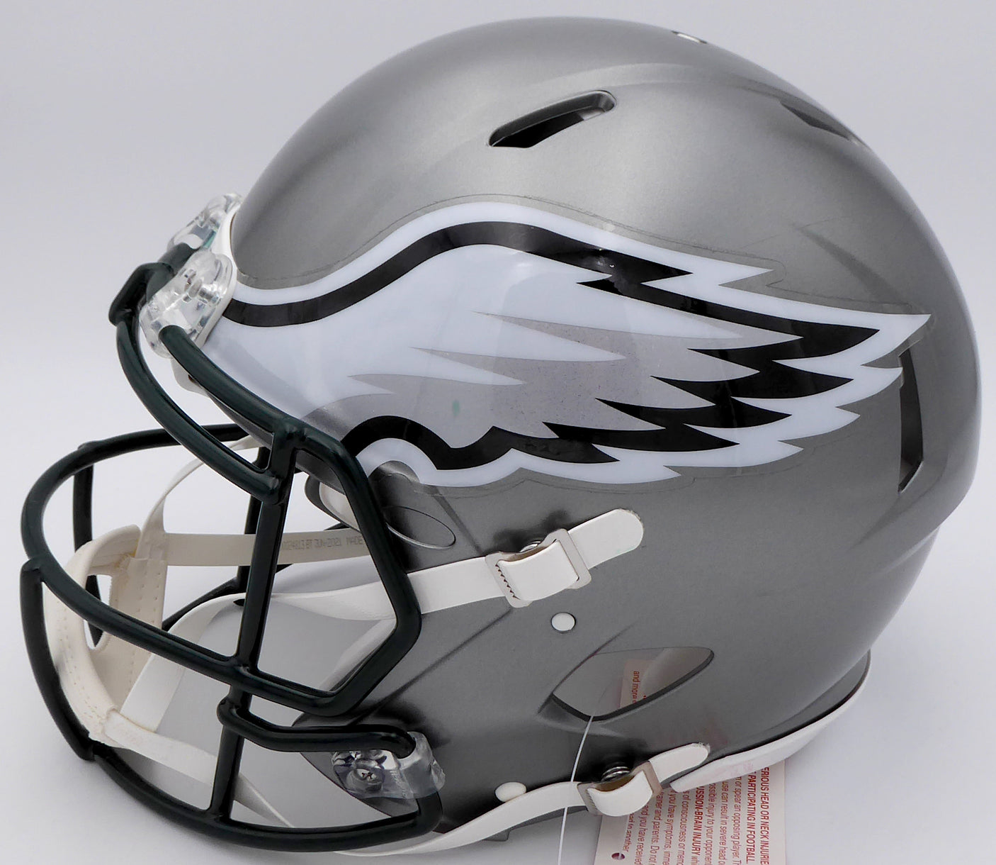 DeVonta Smith Autographed Philadelphia Eagles Flash Silver Full Size Authentic Speed Helmet (Scuff) Beckett BAS QR #WN30215