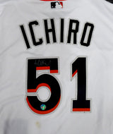 Miami Marlins Ichiro Suzuki Autographed Authentic White Majestic Flex Base Jersey (Stain) Size 48 IS Holo #201885