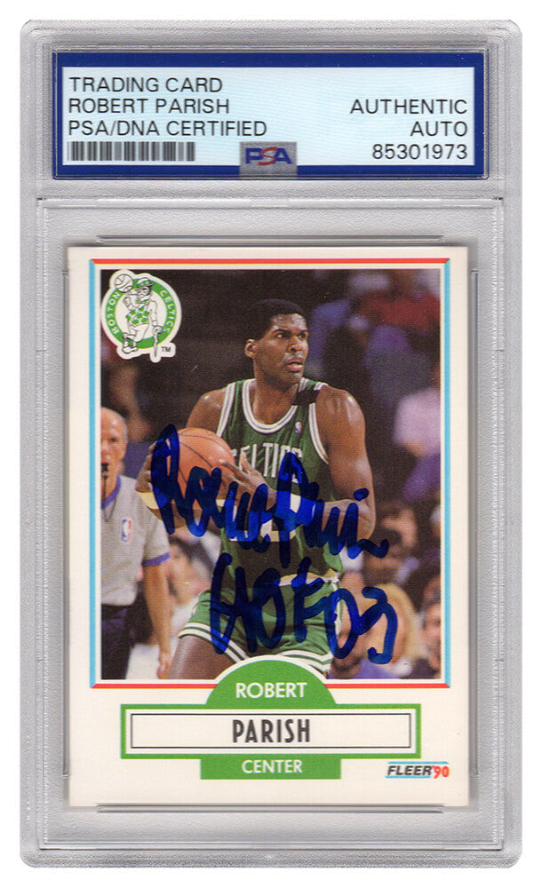 Robert Parish Signed Celtics 1990-91 Fleer Basketball Card #13 w/HOF'03 - (PSA Encapsulated)