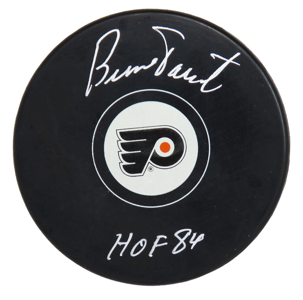 Bernie Parent Signed Philadelphia Flyers Logo Hockey Puck w/HOF'84