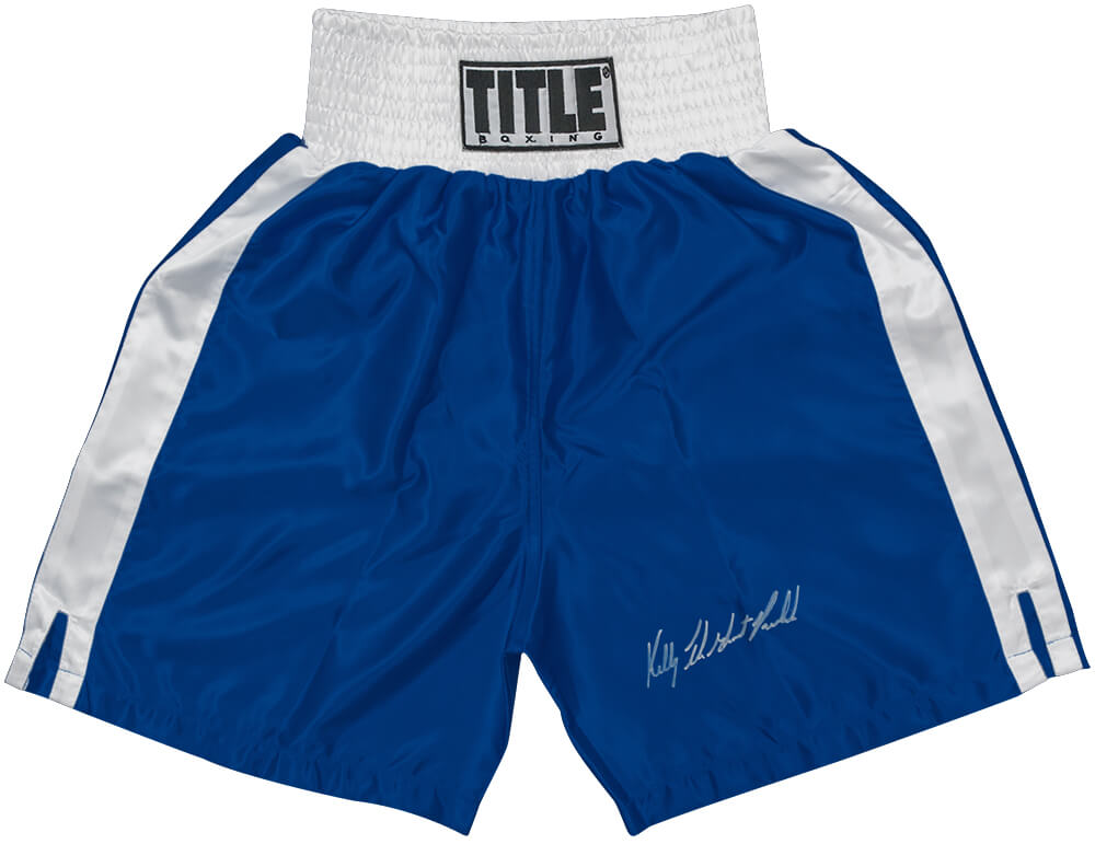 Kelly Pavlik Signed Title Blue With White Trim Boxing Trunks w/The Ghost