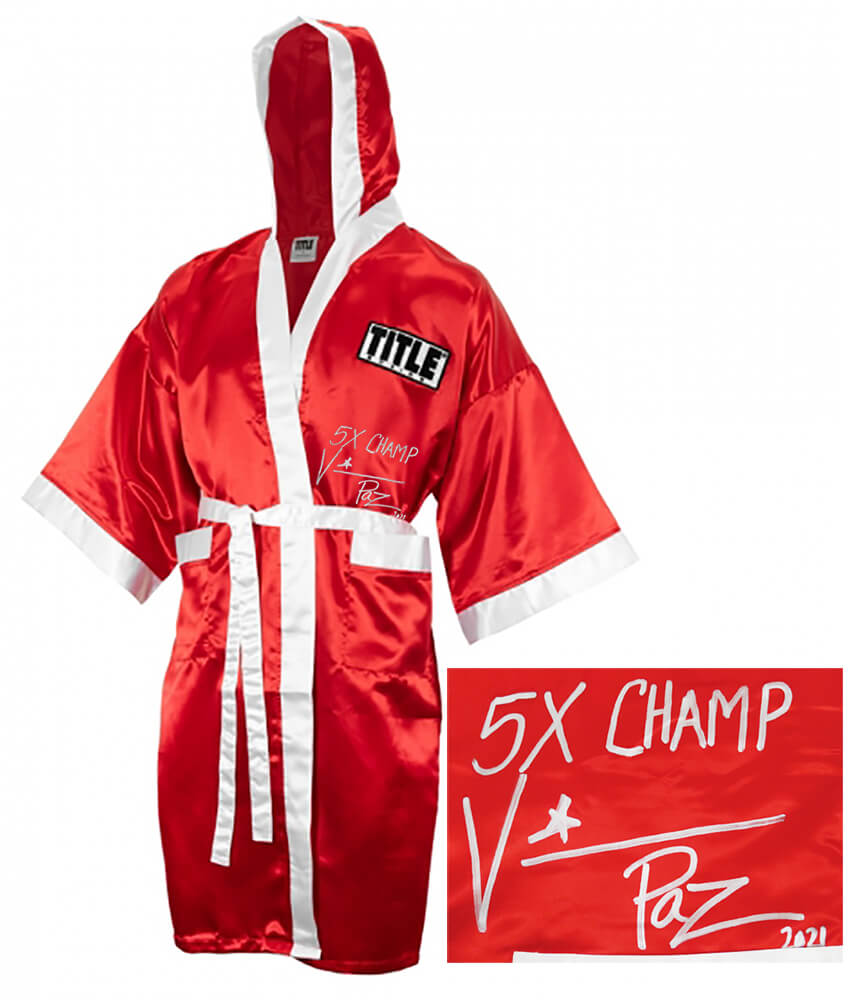 Vinny 'Paz' Pazienza Signed Title Red Boxing Robe w/5x Champ