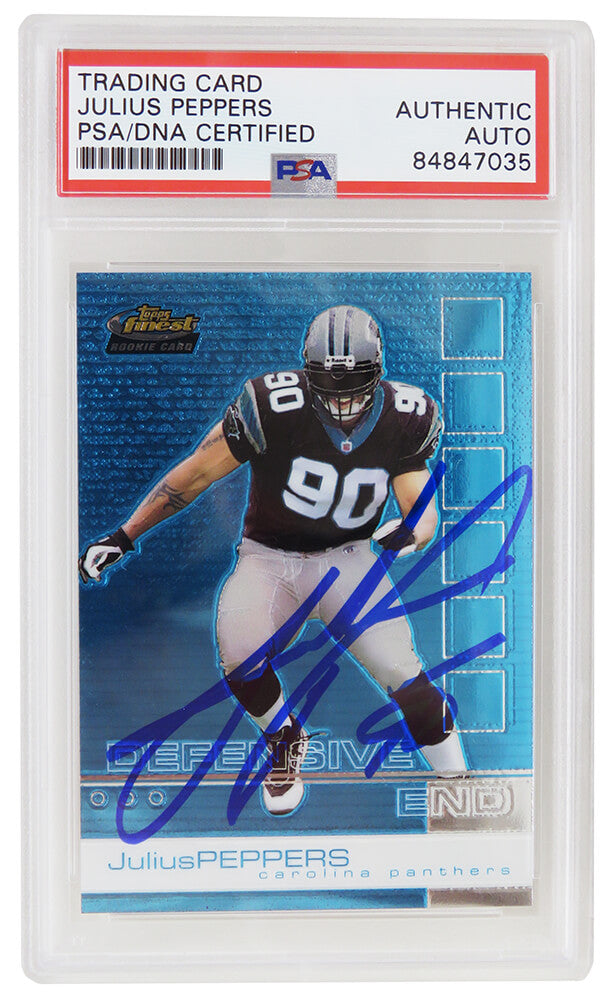 Julius Peppers Signed Carolina Panthers 2002 Topps Finest Football Rookie Card #77 (PSA Encapsulated)