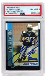 Julius Peppers Signed Carolina Panthers 2002 Bowman Football Rookie Card #144 (PSA Encapsulated - Auto Grade 8)