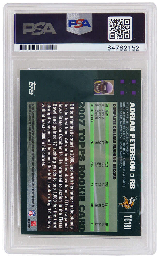 Adrian Peterson Signed Minnesota Vikings 2007 Topps Chrome Football Rookie Trading Card #TC181 (PSA Encapsulated)