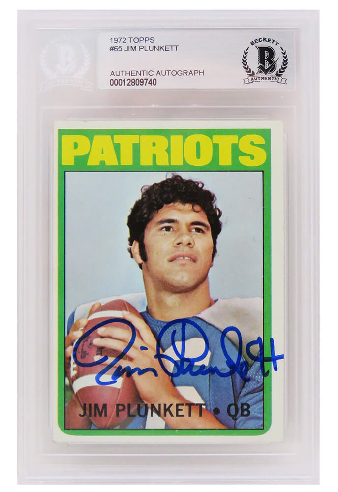 Jim Plunkett Signed New England Patriots 1972 Topps Rookie Card #65 - (Beckett Encapsulated)