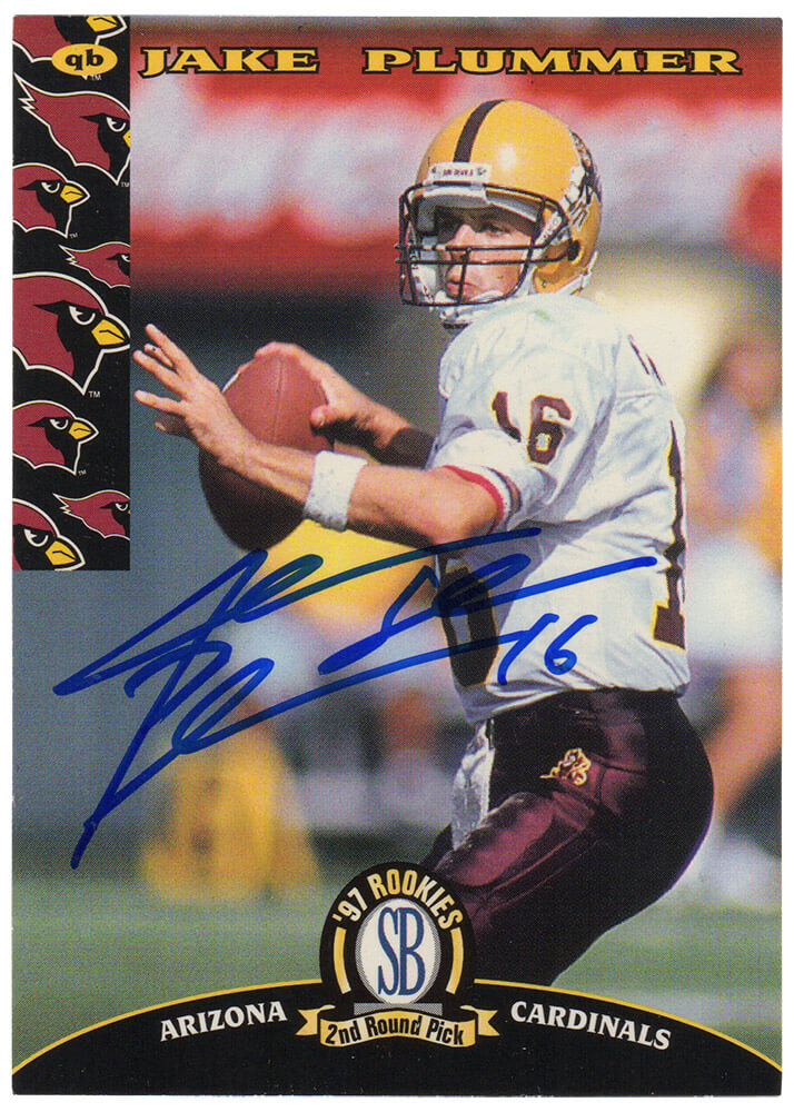 Jake Plummer Signed Arizona Cardinals 1997 SB 2nd Round Pick Rookie Football Trading Card #1 w/Snake