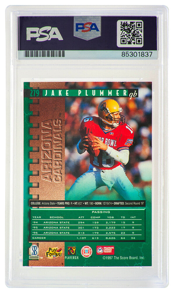 Jake Plummer Signed Arizona Cardinals 1997 Pro Line Rookie Football Card #279 w/Snake (PSA Encapsulated)