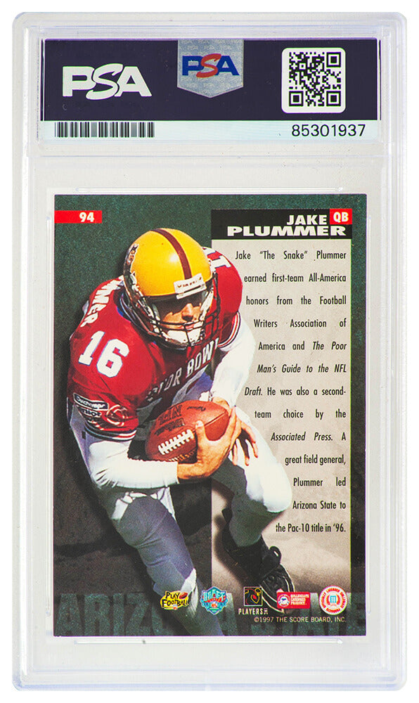 Jake Plummer Signed Arizona State 1997 SB All American Rookie Football Card #94 w/Snake (PSA Encapsulated)