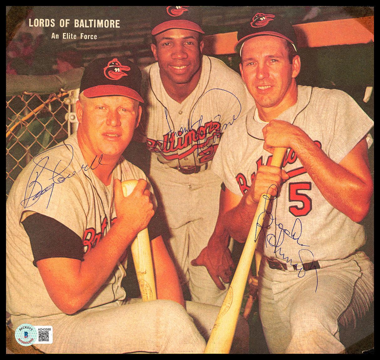 Frank Robinson, Brooks Robinson & Boog Powell Autographed Sporting News Magazine Cover Baltimore Orioles Beckett BAS #AD43588