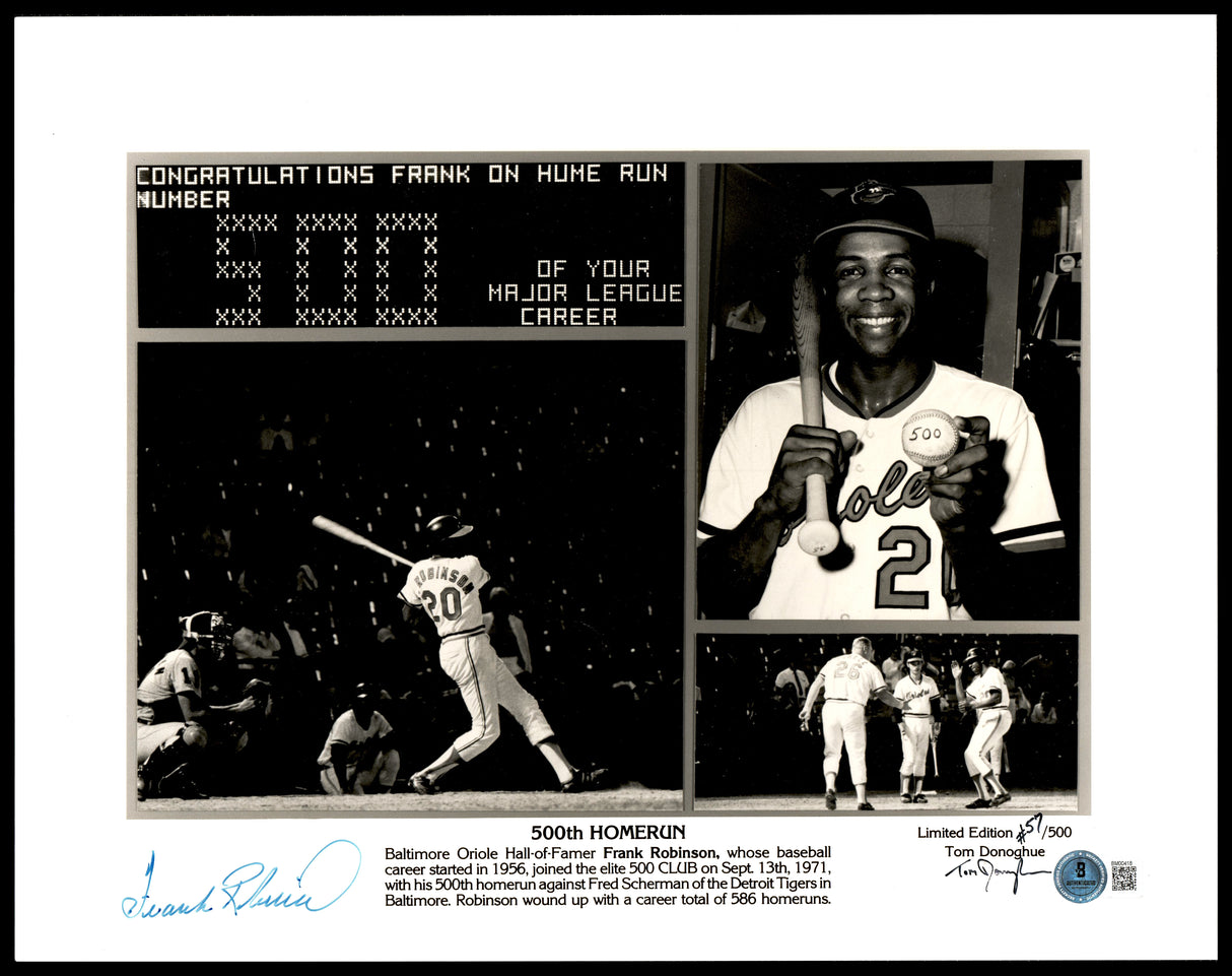 Frank Robinson Autographed 11x14 Photo Baltimore Orioles 500th Home Run Shot #57/500 Beckett BAS QR #BM00418