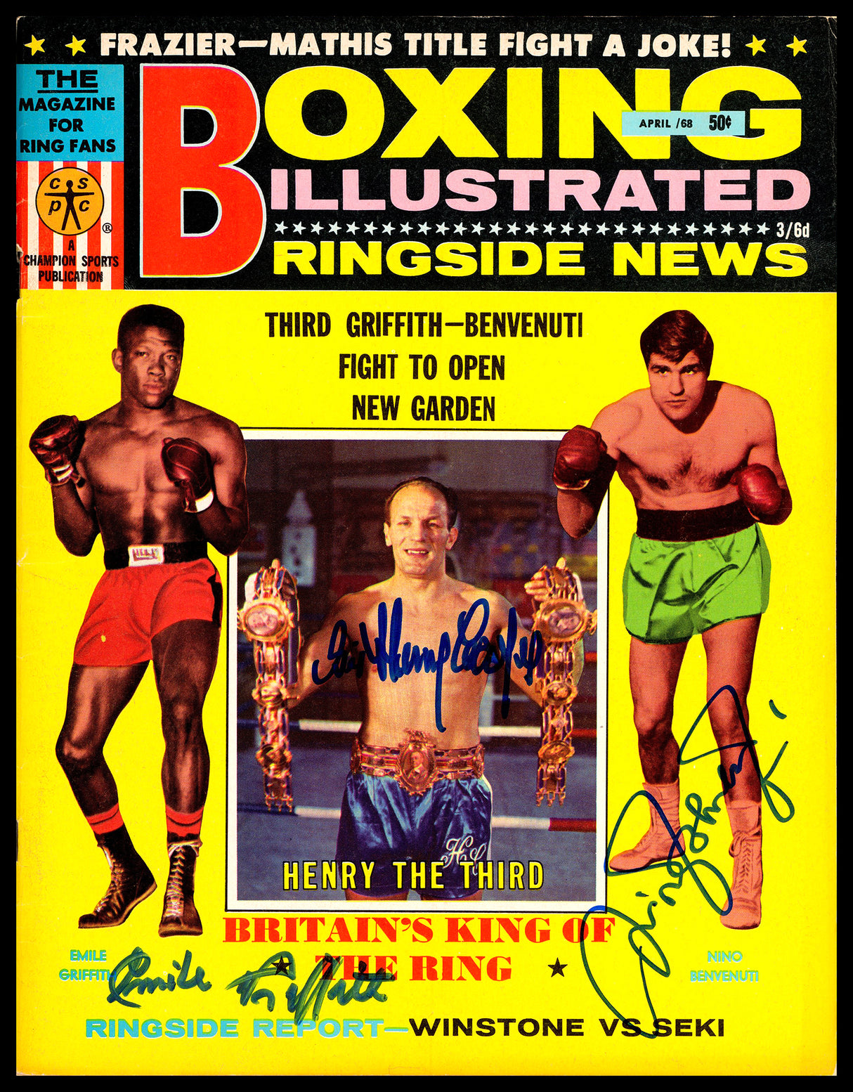 Henry Cooper, Emile Griffith & Nino Benvenuti Autographed Boxing Illustrated Magazine Beckett BAS #BN16048