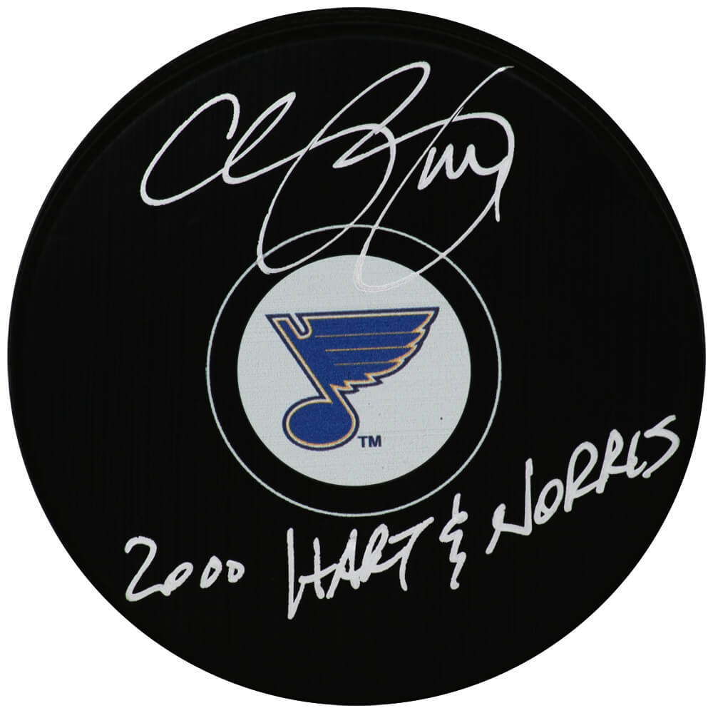 Chris Pronger Signed St. Louis Blues Logo Hockey Puck w/2000 Hart & Norris