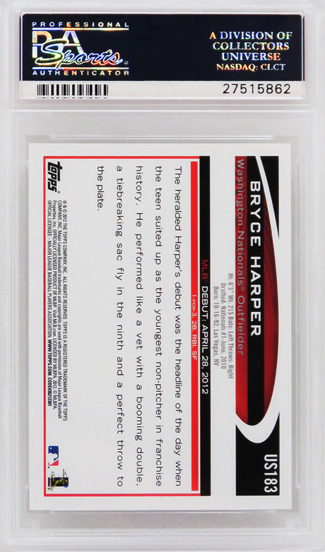 Bryce Harper (Washington Nationals) 2012 Topps Update Baseball #US183 RC Rookie Card - PSA 10 GEM MINT (Silver Label)