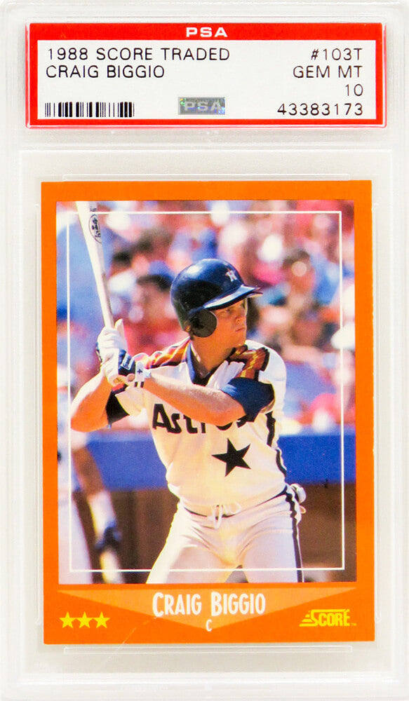 Craig Biggio (Houston Astros) 1988 Score Traded Baseball #103T RC Rookie Card - PSA 10 (Silver Label)