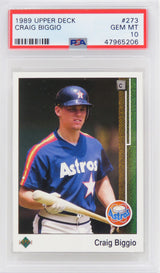 Craig Biggio (Houston Astros) 1989 Upper Deck Baseball #273 RC Rookie Card - PSA 10 GEM MINT