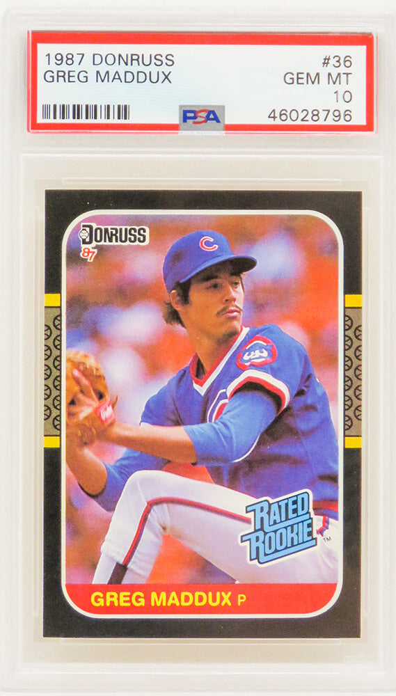 Greg Maddux (Chicago Cubs) 1987 Donruss Baseball #36 RC Rated Rookie Card - PSA 10 GEM MINT