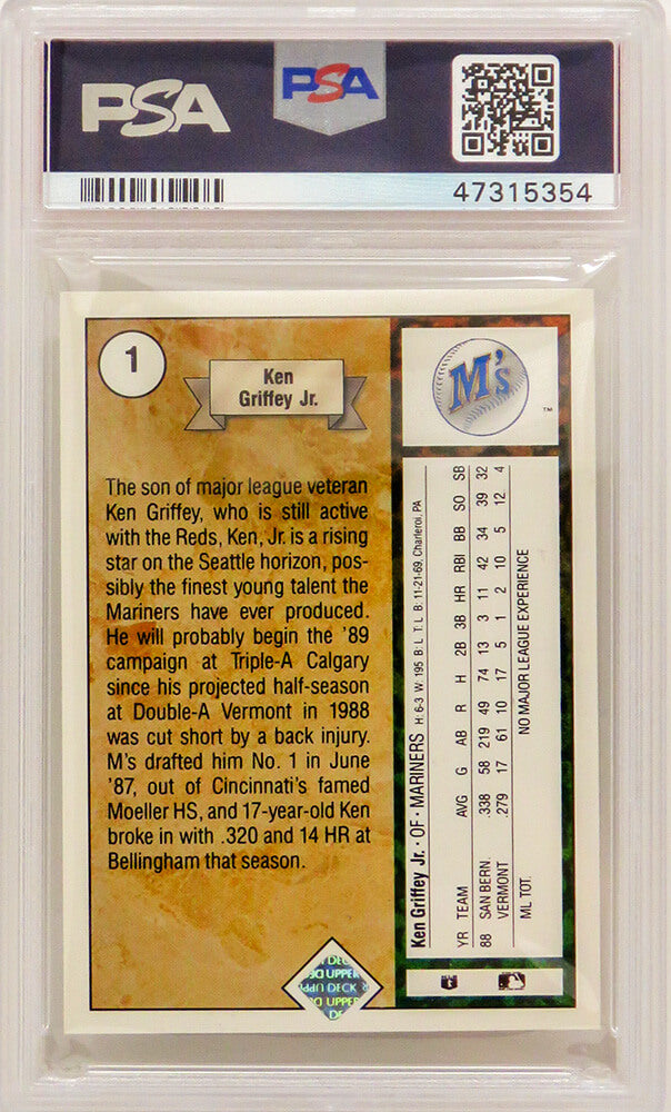 Ken Griffey Jr (Seattle Mariners) 1989 Upper Deck Baseball #1 RC Rookie Card - PSA 9 MINT (New Label)