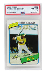 Rickey Henderson (Oakland A's) 1980 Topps Baseball #482 RC Rookie Card - PSA 8 NM-MT (C)