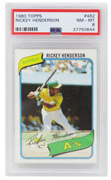 Rickey Henderson (Oakland A's) 1980 Topps Baseball #482 RC Rookie Card - PSA 8 NM-MT (D)