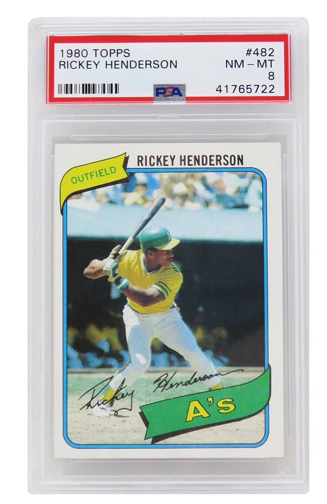 Rickey Henderson (Oakland A's) 1980 Topps Baseball #482 RC Rookie Card - PSA 8 NM-MT (G)