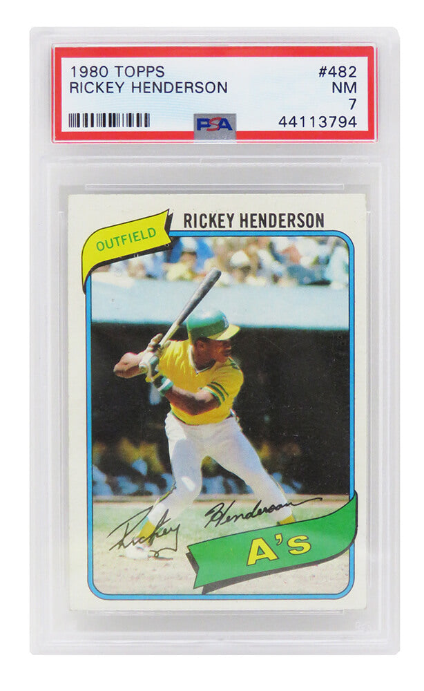 Rickey Henderson (Oakland A's) 1980 Topps Baseball #482 RC Rookie Card - PSA 7 NM (I)