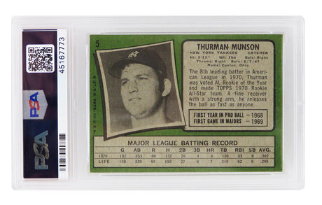 Thurman Munson (New York Yankees) 1971 Topps All Star Rookie Card #5 (2nd Year Card) - PSA 6 EX-MT (B)