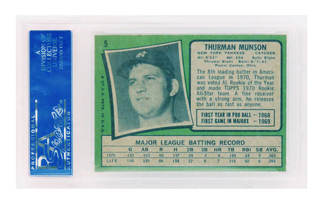 Thurman Munson (New York Yankees) 1971 Topps All Star Rookie Card #5 (2nd Year Card) - PSA 7 NM (D)