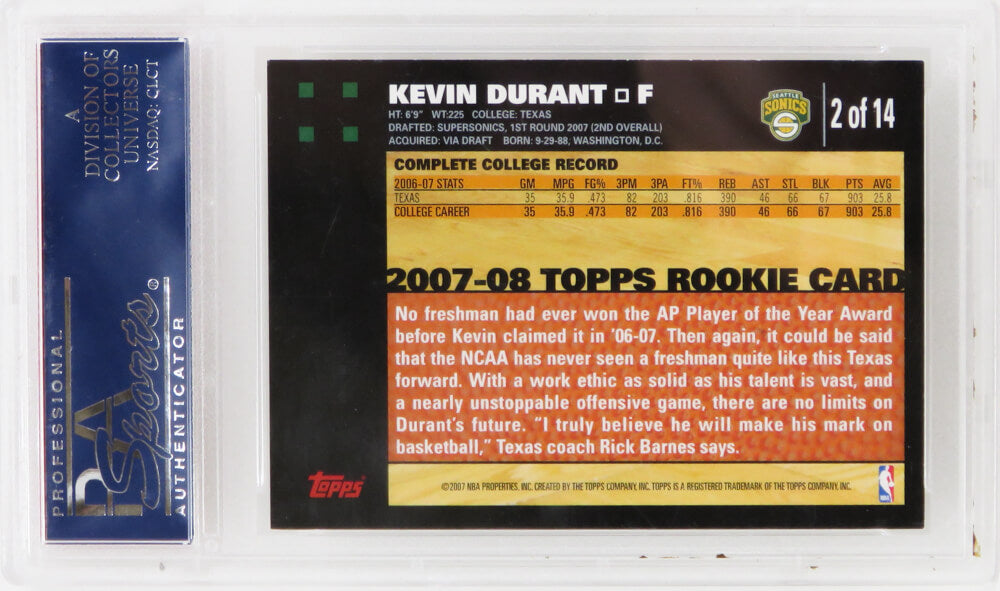 Kevin Durant (Seattle Supersonics) 2007 Topps Basketball #2 RC Rookie Card - PSA 10 GEM MINT