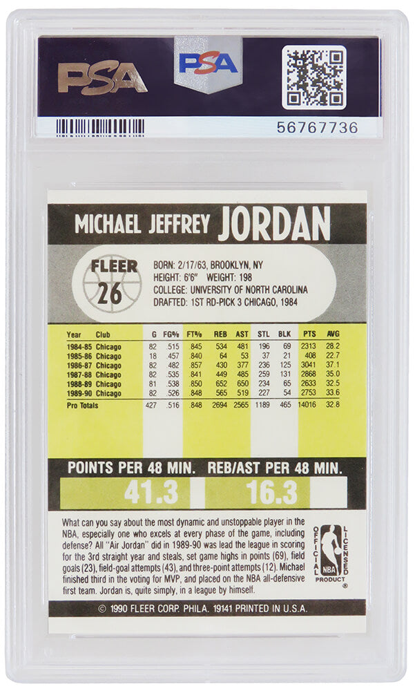 Michael Jordan (Chicago Bulls) 1990 Fleer Basketball #26 - PSA 9 MINT (New Label)