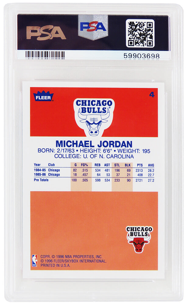 Michael Jordan (Chicago Bulls) 1996 Fleer Basketball (RC Card Image) #4 - PSA 9 MINT (New Label)