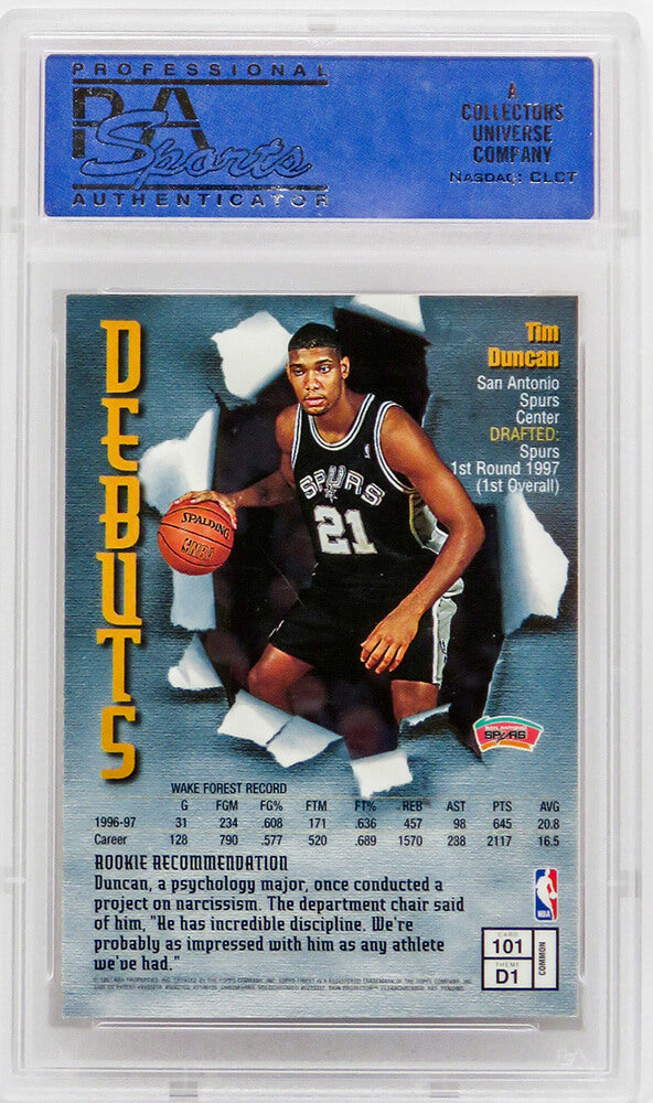 Tim Duncan (San Antonio Spurs) 1997 Topps Finest Basketball #101 RC Rookie Card - PSA 10 GEM MINT